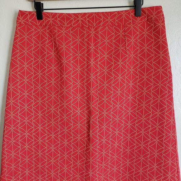 Boden Geo Floral Print A-Line Knee Length Skirt Red Sz Women's 14L Lined Modest - Picture 3 of 11